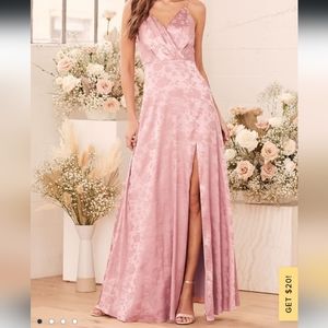 Lulu's Radiant Refinement Dusty Rose Satin Jacquard Maxi Dress